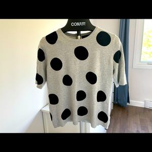 women loose grey & black dot blouse